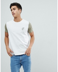 French Connection Contrast Sleeve Script T Shirtlight Khaki