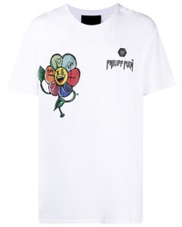 Philipp Plein Crystal Embellished Flowers T Shirt