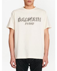 Balmain Distressed Logo Print Cotton T Shirt