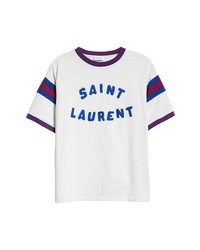 Saint Laurent Felt Logo T Shirt In Dirty Ecrubleuroug 9582 At Nordstrom