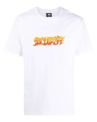 Stussy Flame Logo Print Short Sleeved T Shirt