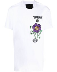 Philipp Plein Flower Embroidered T Shirt