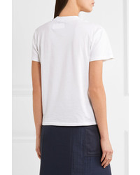 Ganni Harvard Printed Cotton Jersey T Shirt White