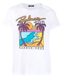Balmain Graphic Print Logo T Shirt