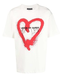 Vision Of Super Heart Print Frayed Logo T Shirt