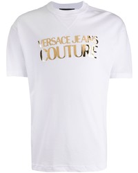 VERSACE JEANS COUTURE High Shine Metallic Logo Cotton T Shirt