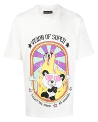 Vision Of Super In Love Panda Cartoon Print T Shirt