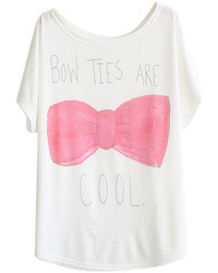 Romwe Letters And Bowknot Print White T Shirt