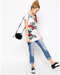 Love Moschino Logo Print Floral Print T Shirt