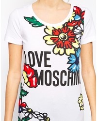 Love Moschino Logo Print Floral Print T Shirt