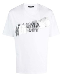 Balmain Logo Print Metallic T Shirt