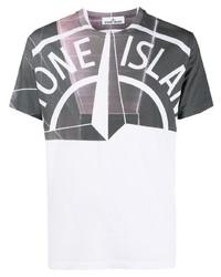 Stone Island Logo Print Two Tone T Shirt