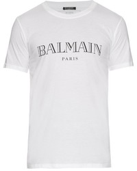 Balmain Logo Printed Crew Neck Cotton T Shirt
