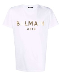 Balmain Metallic Logo Cotton T Shirt