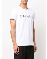 Balmain Metallic Logo Print Cotton T Shirt