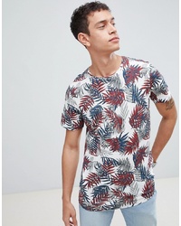 Jack & Jones Originals Longline T Shirt With All Over Leaf Print