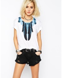 Religion Oversized T Shirt With Feather Neck Print