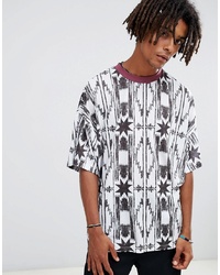 ASOS DESIGN Oversized T Shirt With Vertical Aztec Print And Contrast Ringer
