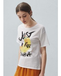 Mango Outlet Printed Cotton Blend T Shirt