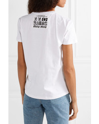 Miu Miu Printed Cotton Jersey T Shirt