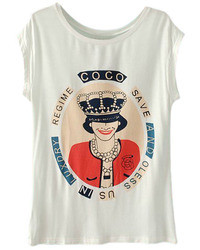 Romwe Queen Letters Print White T Shirt
