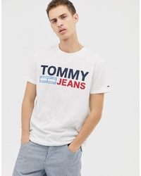 Tommy Jeans Regular Fit T Shirt With Flag Chest Logo In White
