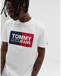 Tommy Jeans Regular Fit T Shirt With Split Box Logo In White