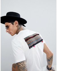 ASOS DESIGN Relaxed Longline T Shirt With Back Aztec Taping And Fringe