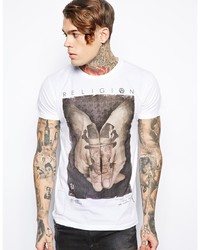 Religion T Shirt With Hand Skull Print