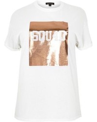 River Island Ri Plus White Metallic Boyfriend T Shirt
