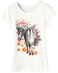 Romwe Shiny Zebra Print White T Shirt