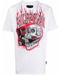 Philipp Plein Skull On Fire Short Sleeve Cotton T Shirt