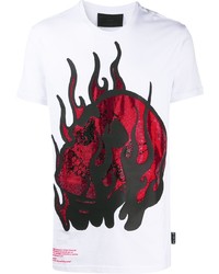 Philipp Plein Skull On Fire Studded T Shirt