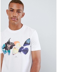 PS Paul Smith Slim Fit Butterfly Print Tshirt In White