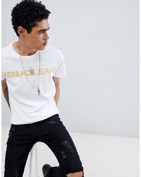 Versace Jeans T Shirt In White With Gold Logo