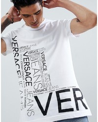 Versace Jeans T Shirt In White With Repeat Logo