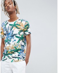 Weekday T Shirt In White With Tropical Print