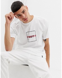 HUF T Shirt With Katakana Box Logo In White