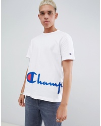 Champion T Shirt With Large Script Hem Logo In White