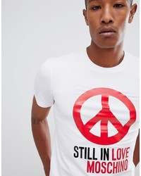 Love Moschino T Shirt With Peace Logo In White