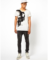 Solid T Shirt With Skull Headphones Print