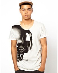 Solid T Shirt With Skull Headphones Print