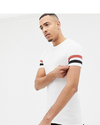 ASOS DESIGN Tall Muscle Fit T Shirt With Contrast Sleeve Stripe In White