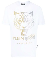 Plein Sport Tiger Print Stretch Cotton T Shirt