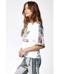 adidas Training Floral Print Cuffed Sleeve T Shirt