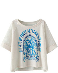 Romwe Virgin Mary And Letters Print White T Shirt