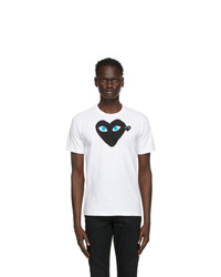 Comme Des Garcons Play White And Black Big Double Heart T Shirt