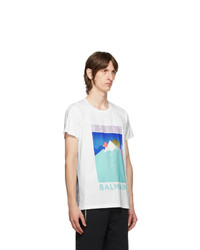Balmain White And Multicolor Mountain Logo T Shirt
