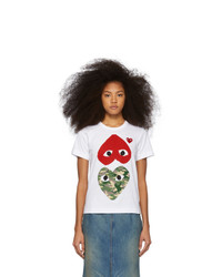 Comme Des Garcons Play White And Red Camo Hearts T Shirt