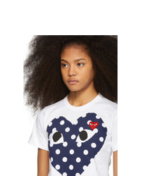 Comme Des Garcons Play White And Red Polka Dot Heart T Shirt
